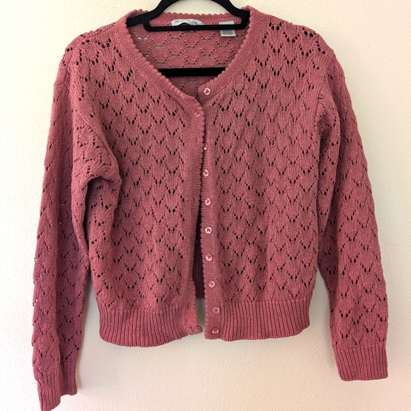 Woods & Gray Sweaters - Vintage Woods & Gray Pink Open Knit Cotton Cardigan Cottagecore Women's sz S